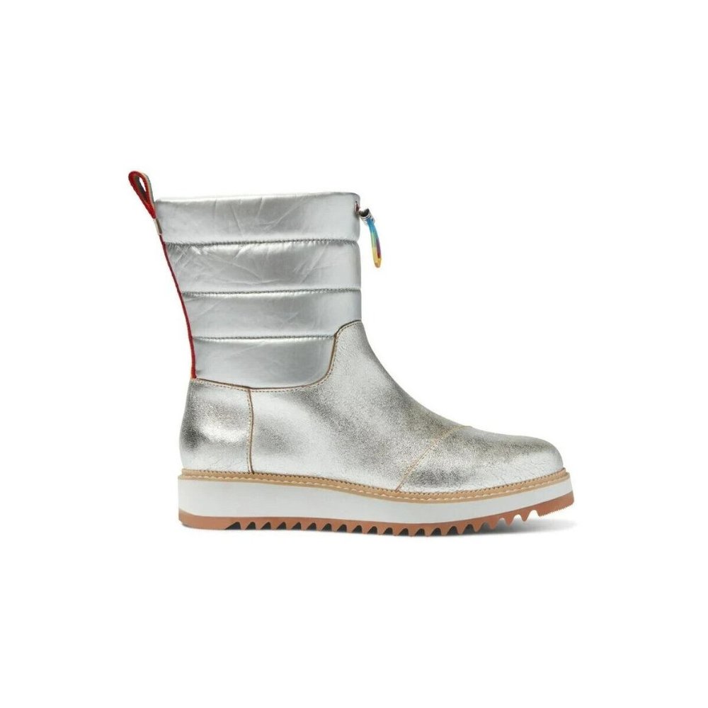 TOMS Silver Metallic Leather McKenna Boots W/ Rainbow Stripe, Size 7.5 US NWOB!